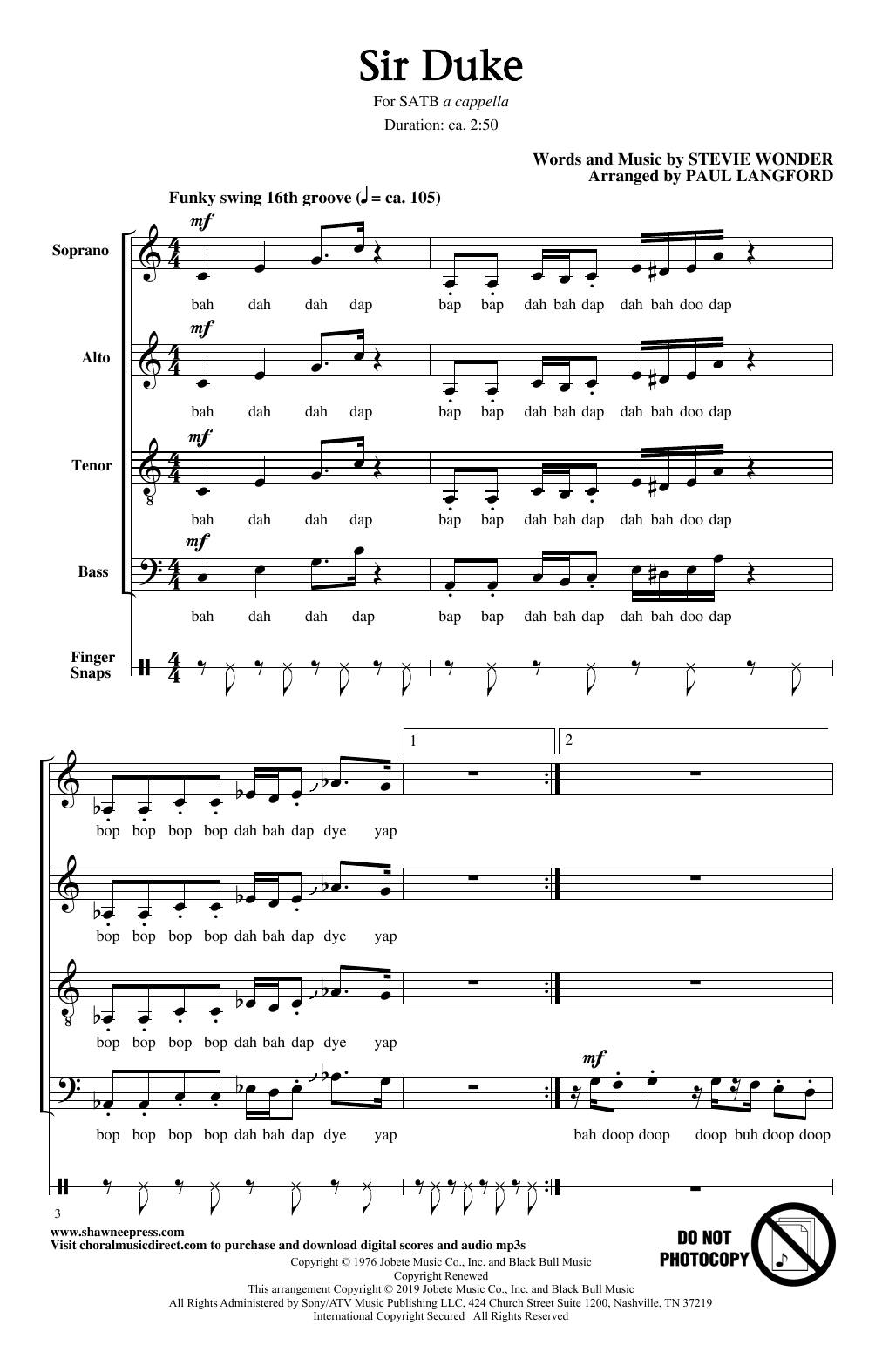 Stevie Wonder Sir Duke (arr. Paul Langford) sheet music notes and chords arranged for SATB Choir