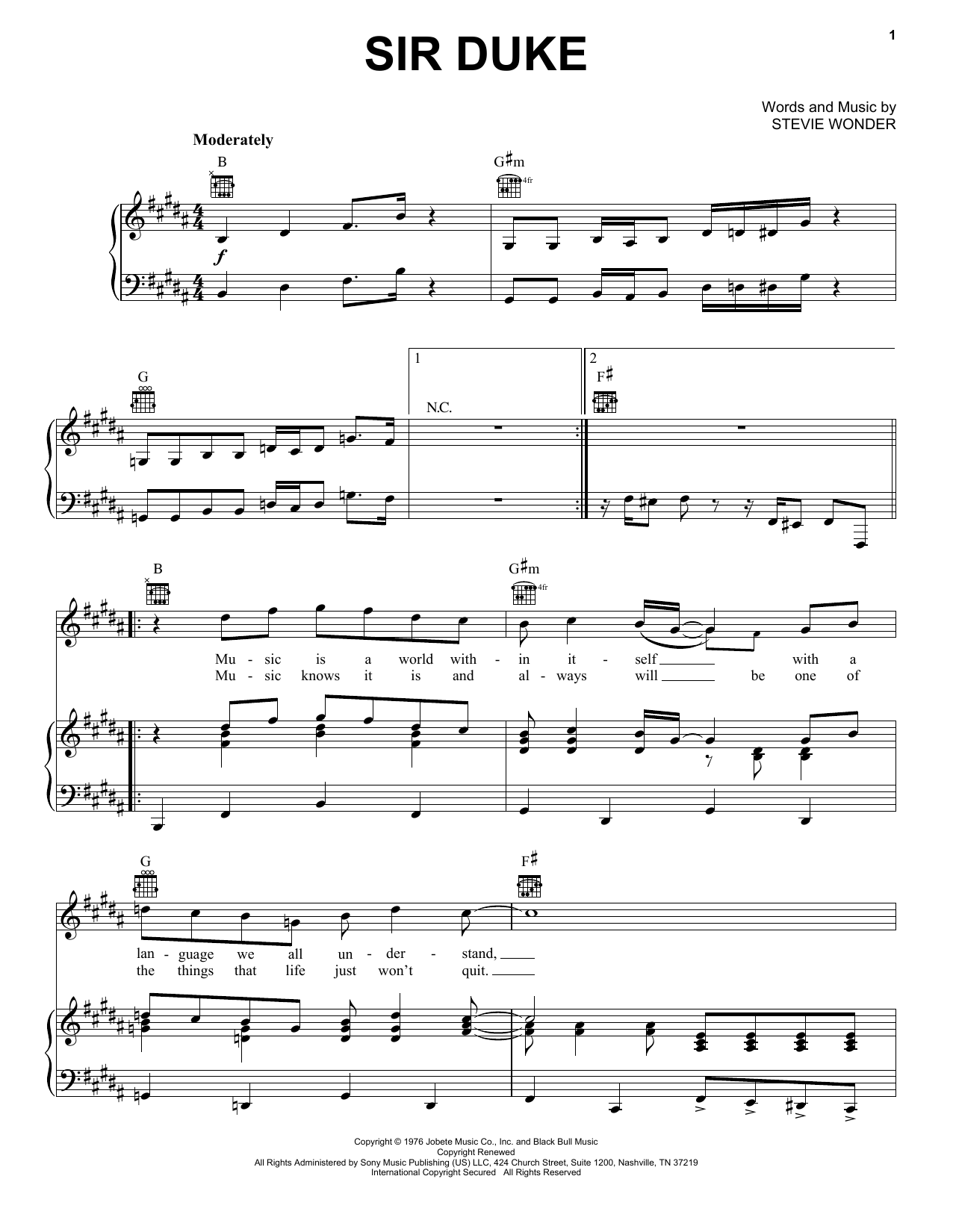 Stevie Wonder Sir Duke sheet music notes and chords arranged for Real Book – Melody, Lyrics & Chords