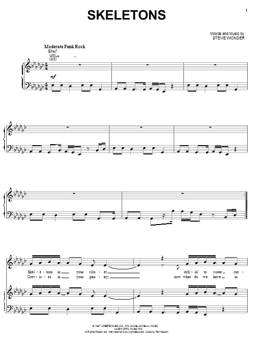Stevie Wonder Skeletons sheet music notes and chords arranged for Piano, Vocal & Guitar Chords (Right-Hand Melody)