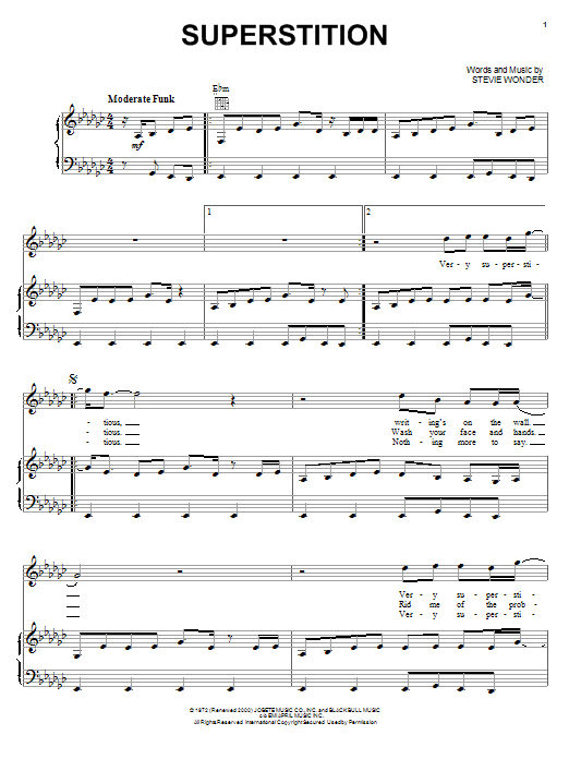 Stevie Wonder Superstition sheet music notes and chords arranged for Violin Solo