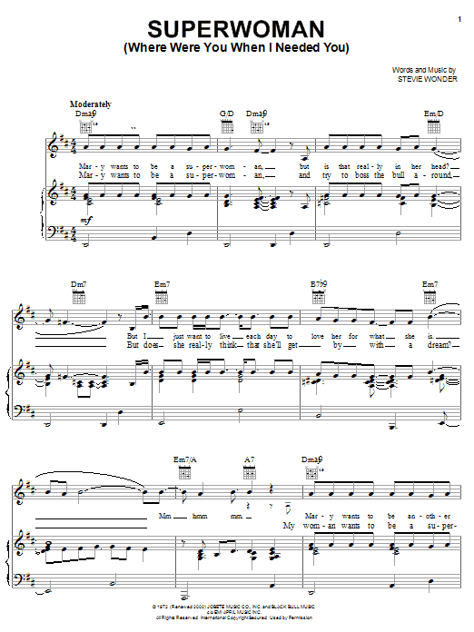 Stevie Wonder Superwoman (Where Were You When I Needed You) sheet music notes and chords arranged for Guitar Chords/Lyrics
