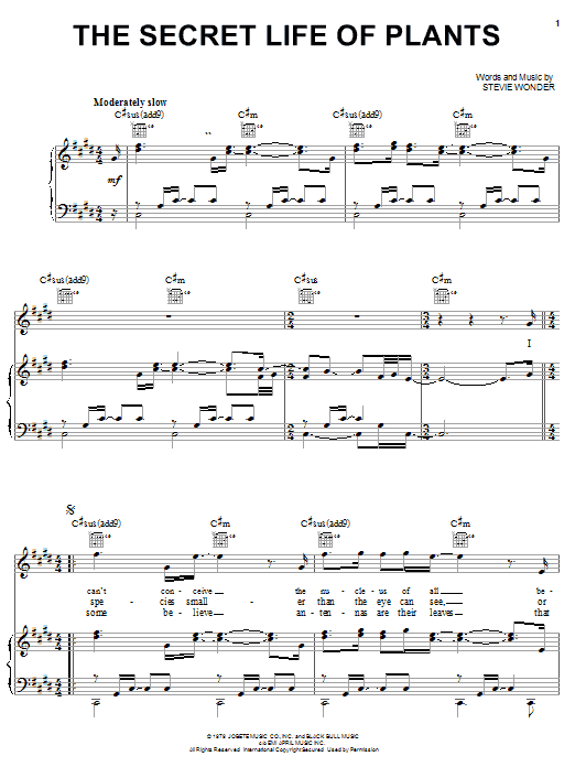 Stevie Wonder The Secret Life Of Plants sheet music notes and chords arranged for Piano, Vocal & Guitar Chords (Right-Hand Melody)