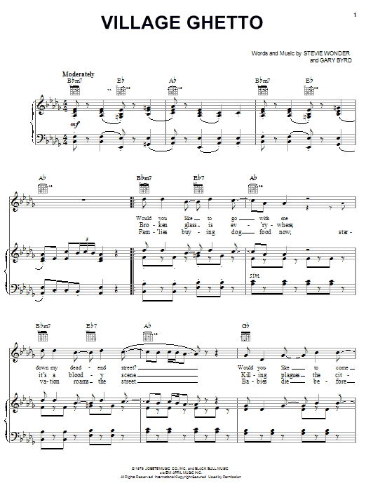 Stevie Wonder Village Ghetto sheet music notes and chords arranged for Piano, Vocal & Guitar Chords (Right-Hand Melody)