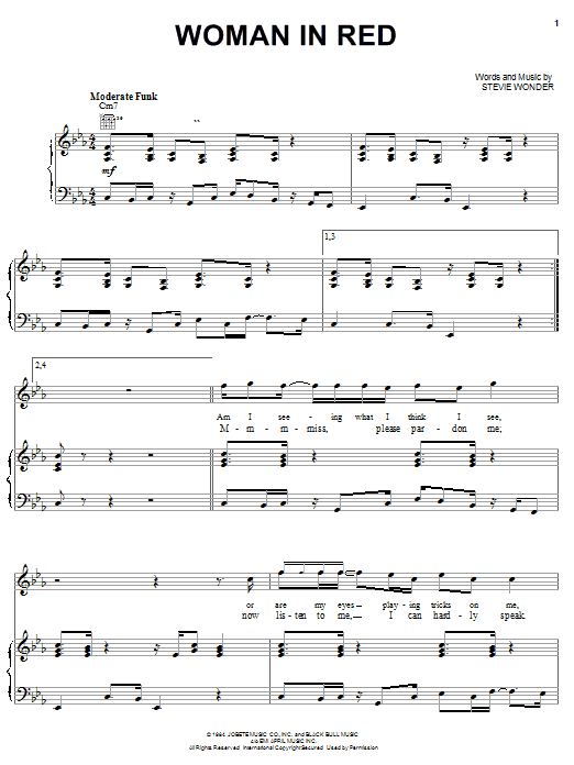 Stevie Wonder Woman In Red sheet music notes and chords arranged for Piano, Vocal & Guitar Chords (Right-Hand Melody)
