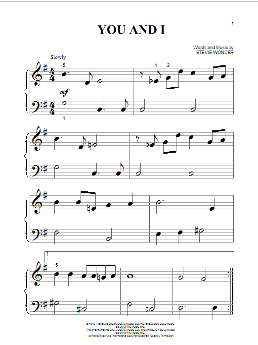 Stevie Wonder You And I sheet music notes and chords arranged for Piano, Vocal & Guitar Chords (Right-Hand Melody)