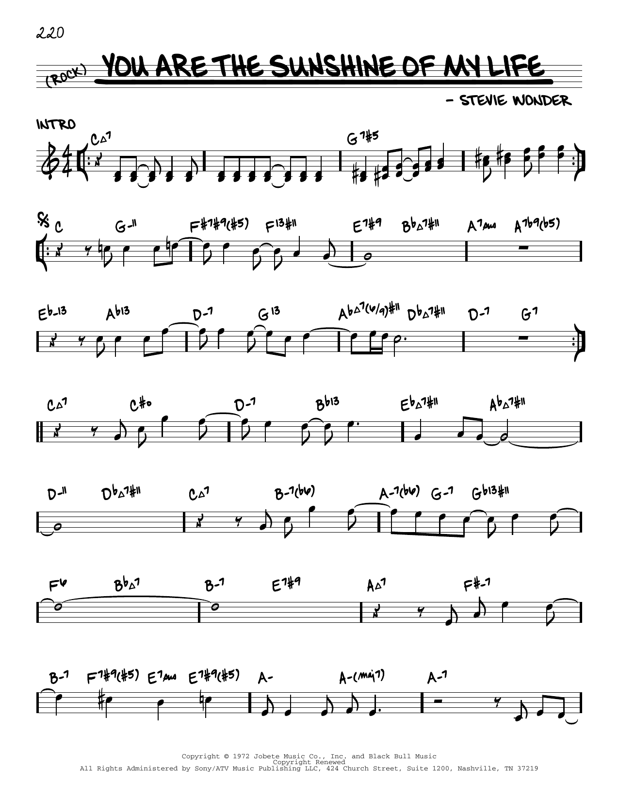 Stevie Wonder You Are The Sunshine Of My Life (arr. David Hazeltine) sheet music notes and chords arranged for Real Book – Enhanced Chords