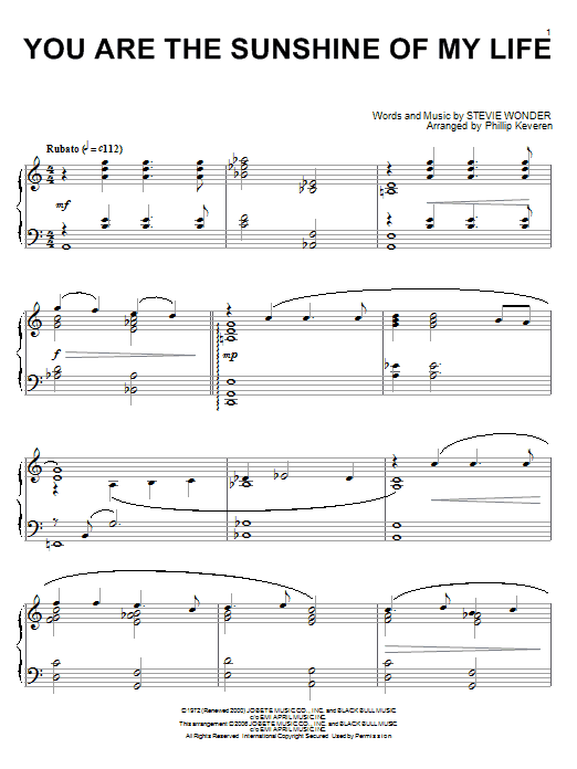 Stevie Wonder You Are The Sunshine Of My Life (arr. Phillip Keveren) sheet music notes and chords arranged for Educational Piano