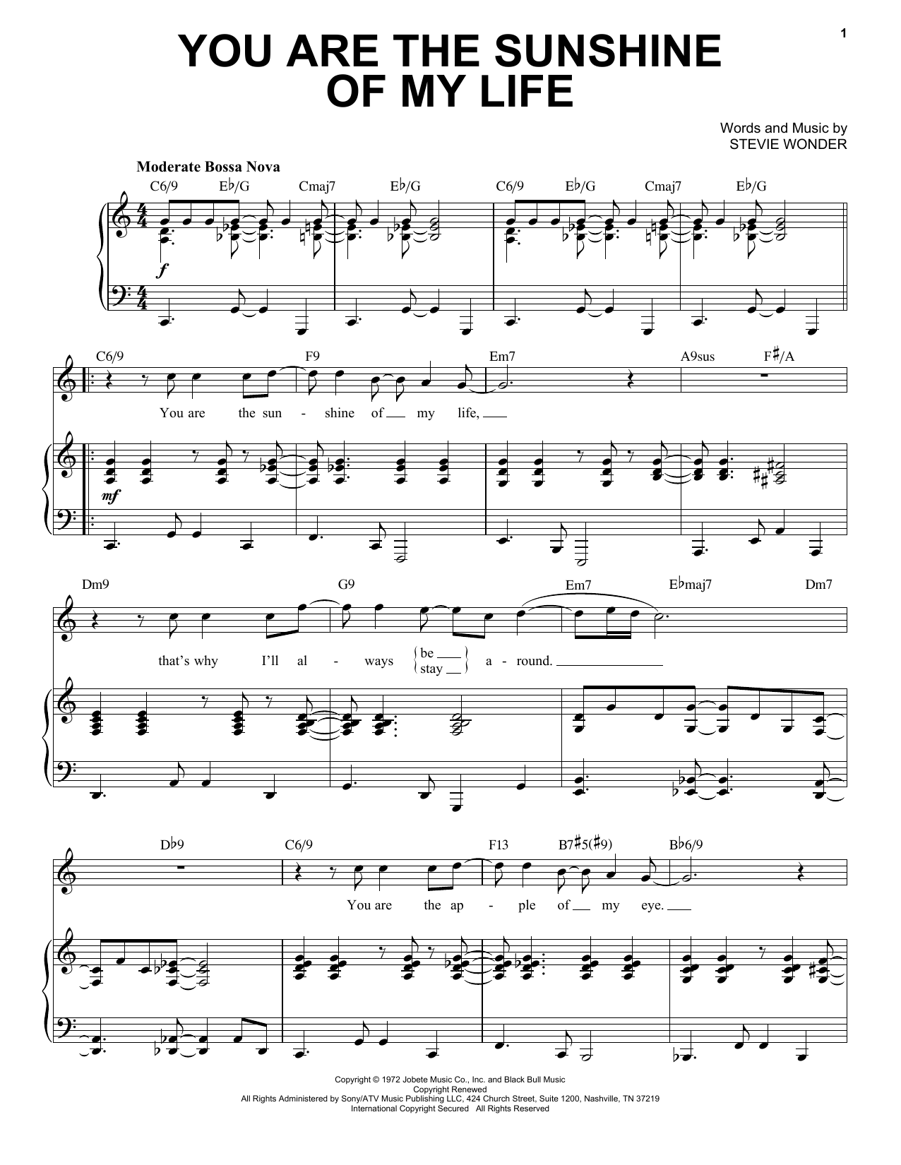 Stevie Wonder You Are The Sunshine Of My Life [Jazz version] (arr. Brent Edstrom) sheet music notes and chords arranged for Piano & Vocal