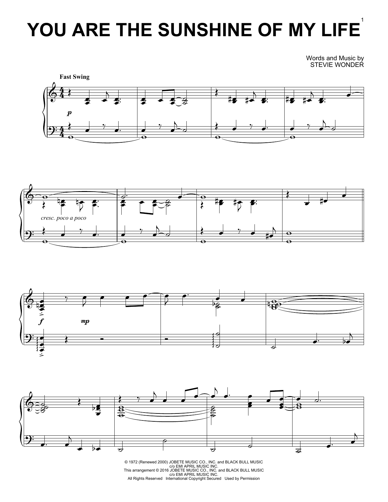 Stevie Wonder You Are The Sunshine Of My Life [Jazz version] sheet music notes and chords arranged for Piano Solo