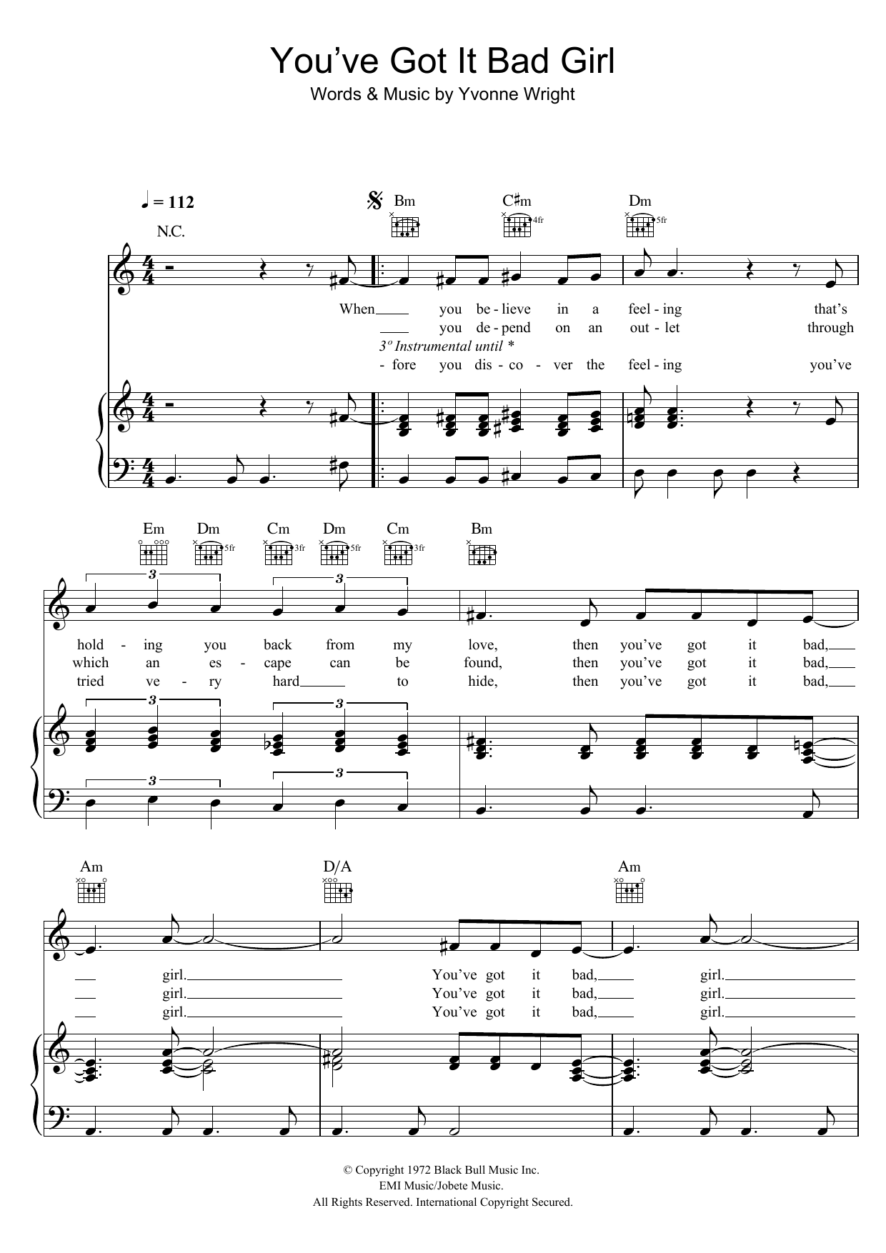 Stevie Wonder You've Got It Bad Girl sheet music notes and chords arranged for Piano, Vocal & Guitar Chords