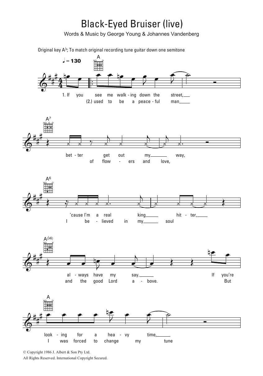 Stevie Wright Black Eyed Bruiser sheet music notes and chords arranged for Lead Sheet / Fake Book