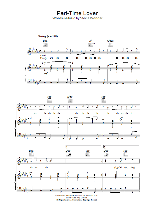 Stevie Wonder Part-Time Lover sheet music notes and chords. Download Printable PDF.