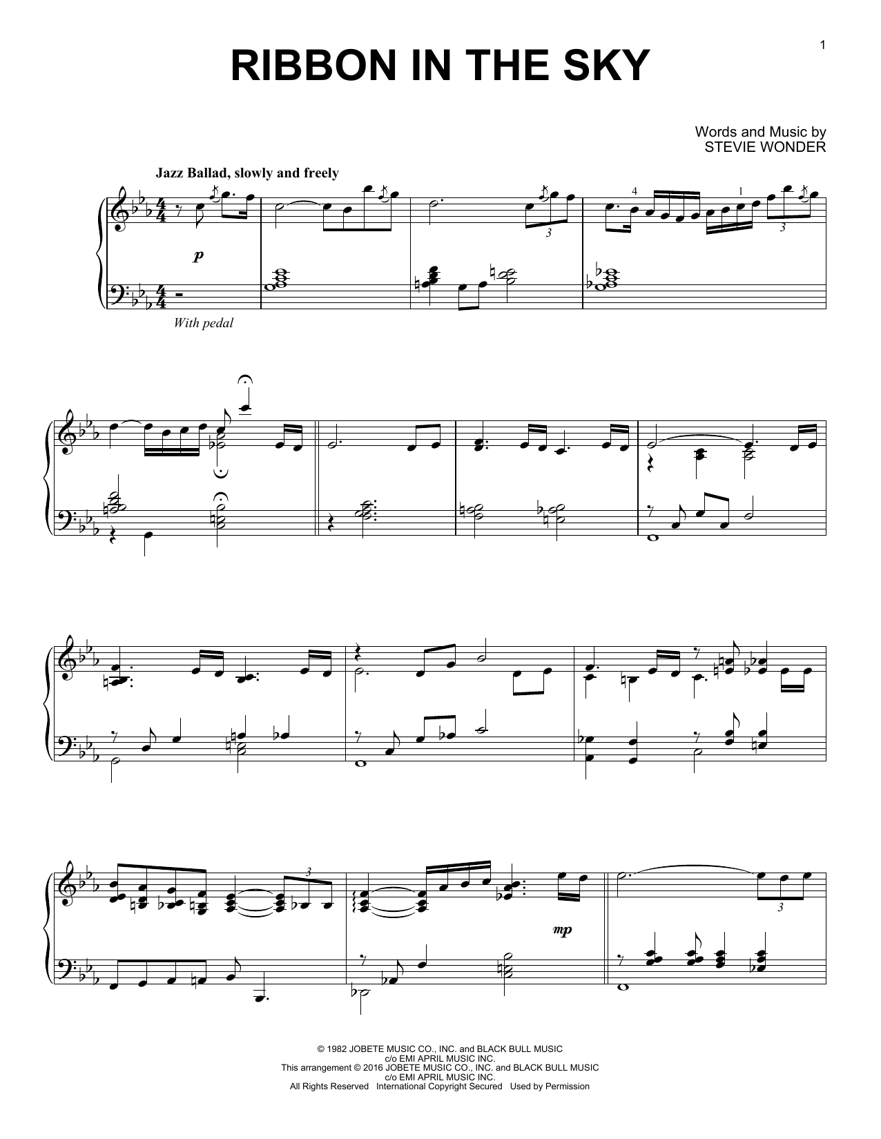 Stevie Wonder Ribbon In The Sky [Jazz version] sheet music notes and chords arranged for Piano Solo