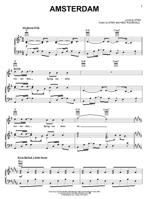 Stew Amsterdam sheet music notes and chords arranged for Piano, Vocal & Guitar Chords (Right-Hand Melody)