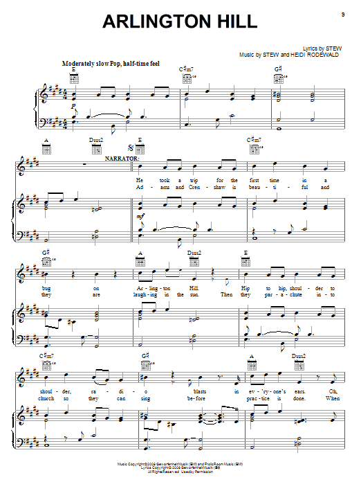 Stew Arlington Hill sheet music notes and chords arranged for Piano, Vocal & Guitar Chords (Right-Hand Melody)
