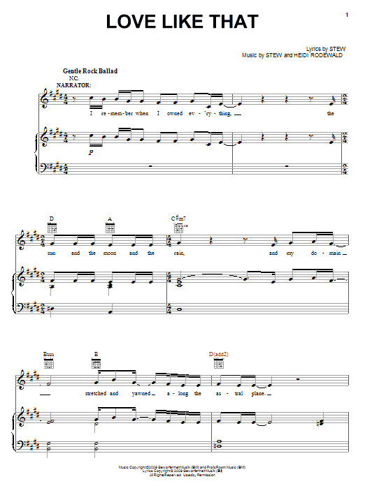 Stew Love Like That sheet music notes and chords arranged for Piano, Vocal & Guitar Chords (Right-Hand Melody)
