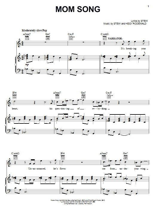 Stew Mom Song sheet music notes and chords arranged for Piano, Vocal & Guitar Chords (Right-Hand Melody)