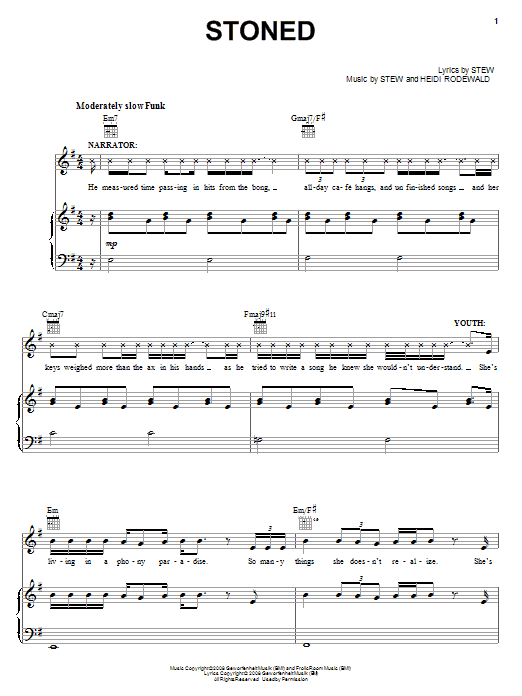 Stew Stoned sheet music notes and chords arranged for Piano, Vocal & Guitar Chords (Right-Hand Melody)