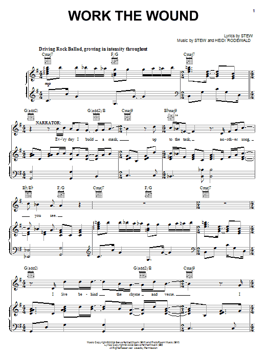 Stew Work The Wound sheet music notes and chords arranged for Piano, Vocal & Guitar Chords (Right-Hand Melody)