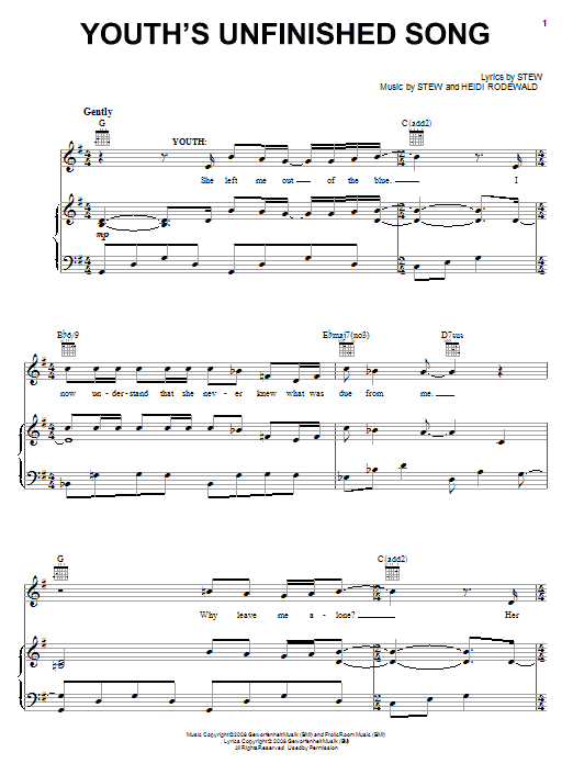 Stew Youth's Unfinished Song sheet music notes and chords arranged for Piano, Vocal & Guitar Chords (Right-Hand Melody)