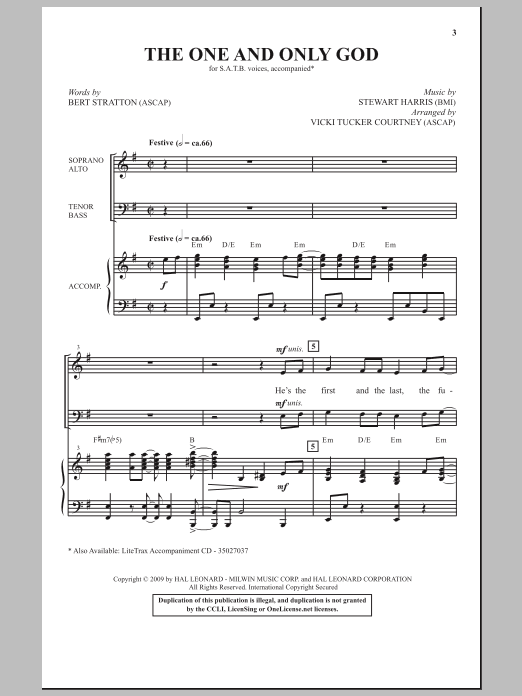 Stewart Harris The One And Only God sheet music notes and chords arranged for SATB Choir