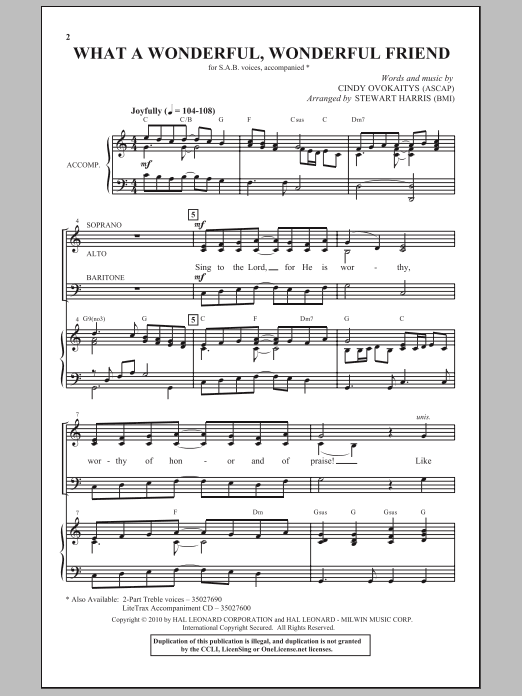 Stewart Harris What A Wonderful, Wonderful Friend sheet music notes and chords arranged for 2-Part Choir