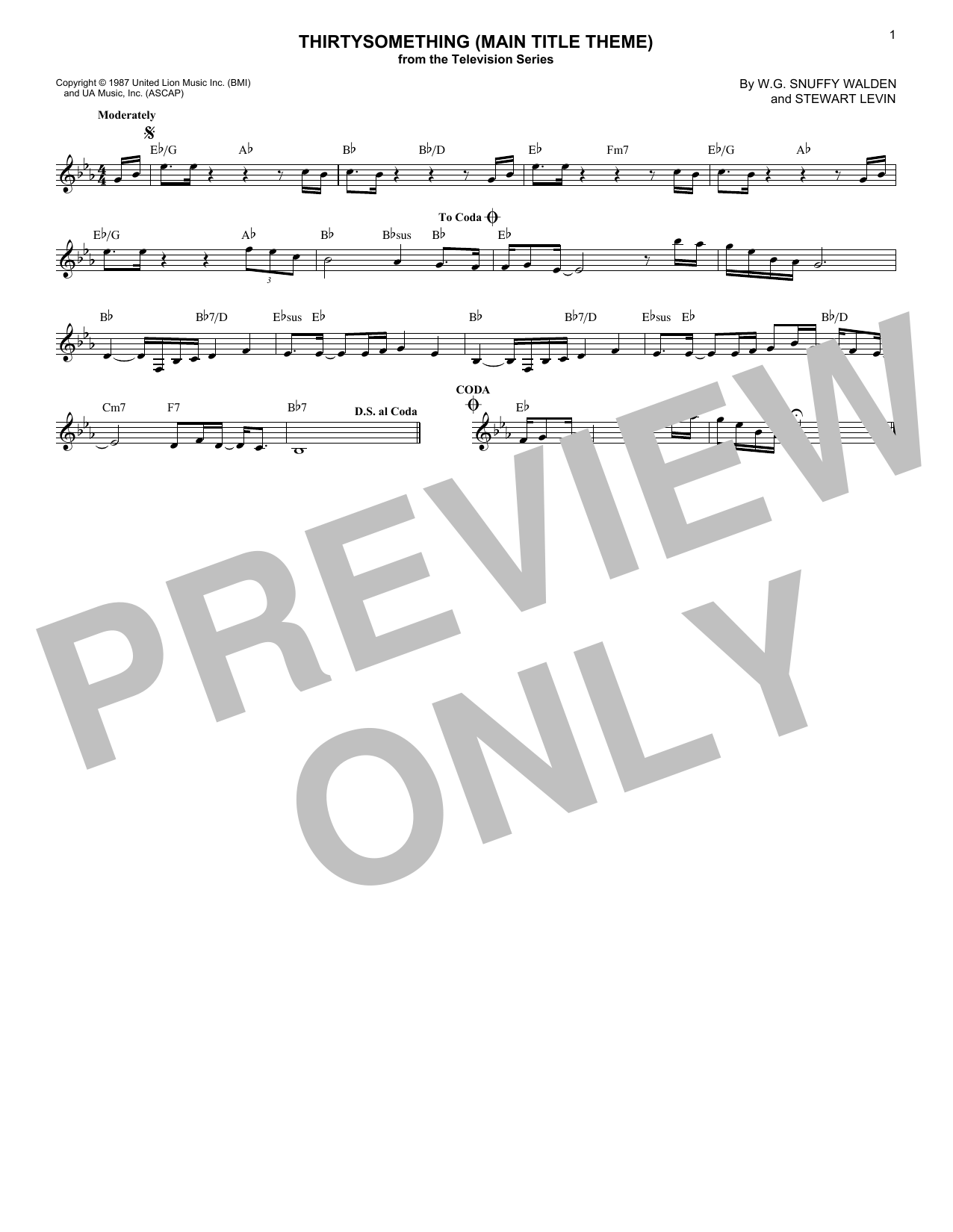 Stewart Levin Thirtysomething (Main Title Theme) sheet music notes and chords arranged for Piano Solo