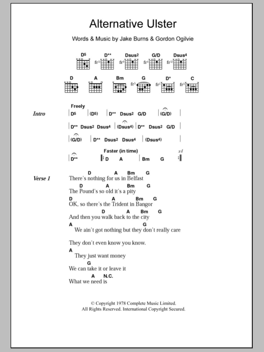 Stiff Little Fingers Alternative Ulster sheet music notes and chords arranged for Guitar Chords/Lyrics