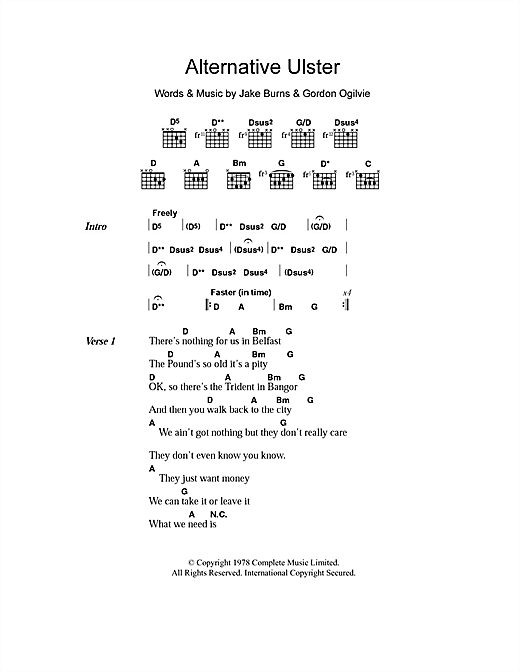 Stiff Little Fingers Alternative Ulster sheet music notes and chords arranged for Guitar Chords/Lyrics