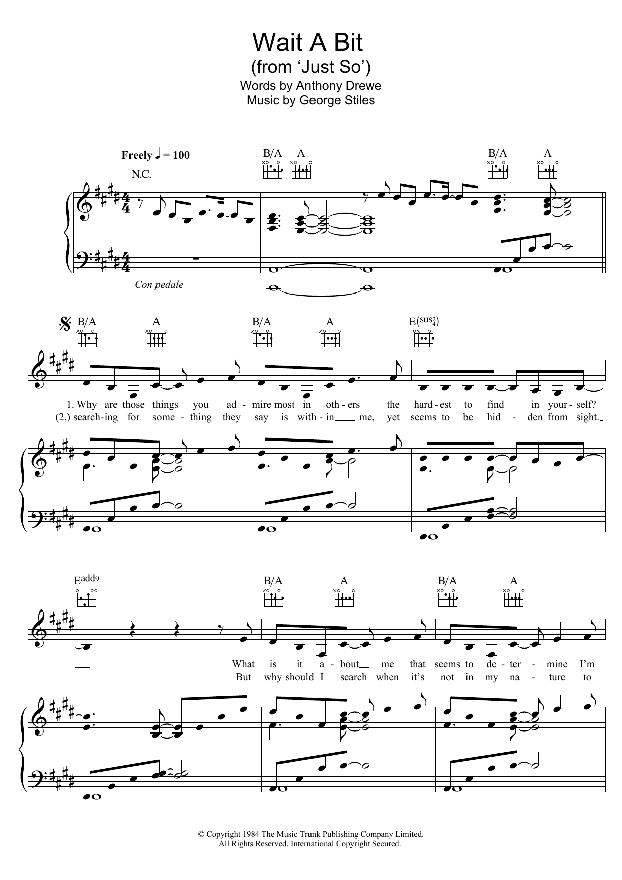 Stiles & Drewe Wait A Bit (from 'Just So') sheet music notes and chords arranged for Piano, Vocal & Guitar Chords