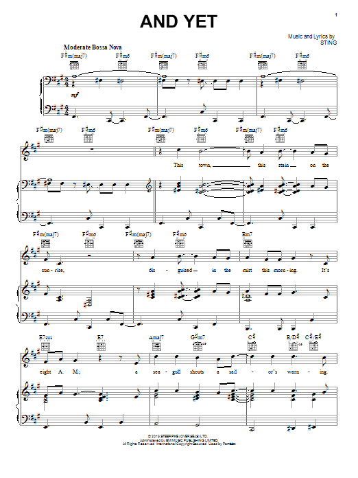 Sting And Yet sheet music notes and chords arranged for Piano, Vocal & Guitar Chords (Right-Hand Melody)
