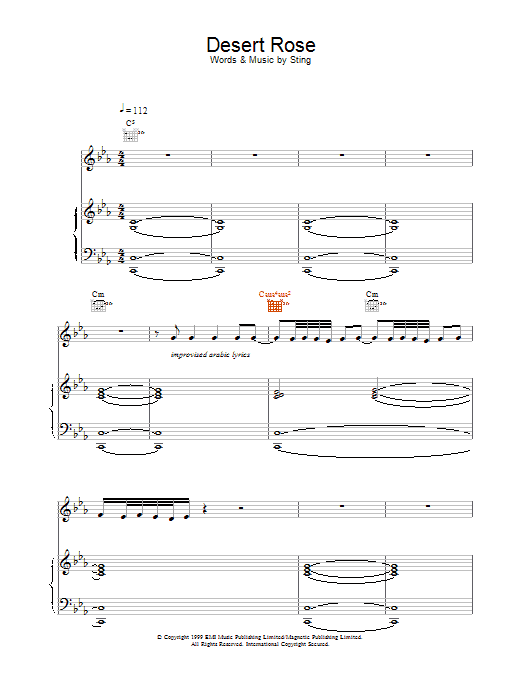 Sting Desert Rose sheet music notes and chords arranged for Guitar Chords/Lyrics