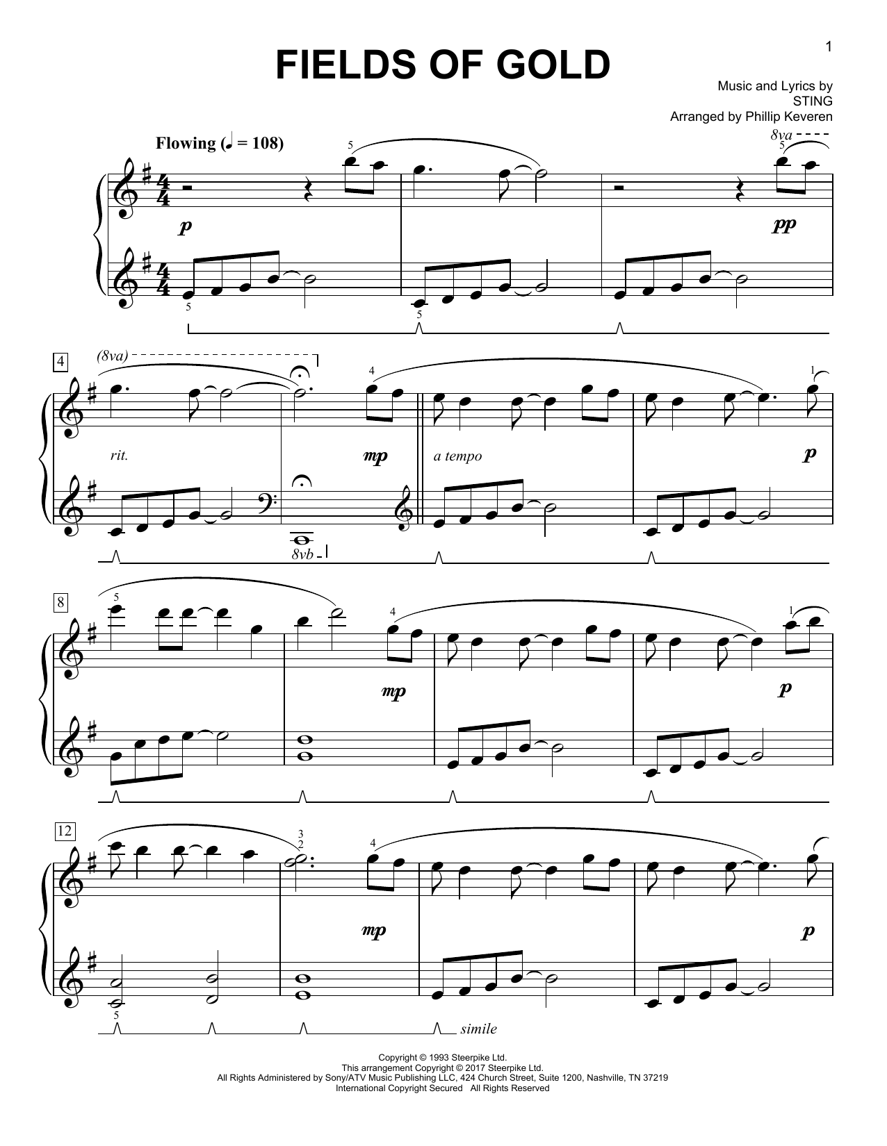 Sting Fields Of Gold [Classical version] (arr. Phillip Keveren) sheet music notes and chords arranged for Easy Piano