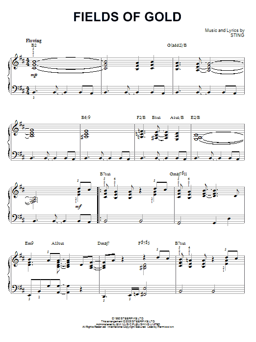 Sting Fields Of Gold [Jazz version] (arr. Brent Edstrom) sheet music notes and chords arranged for Piano Solo