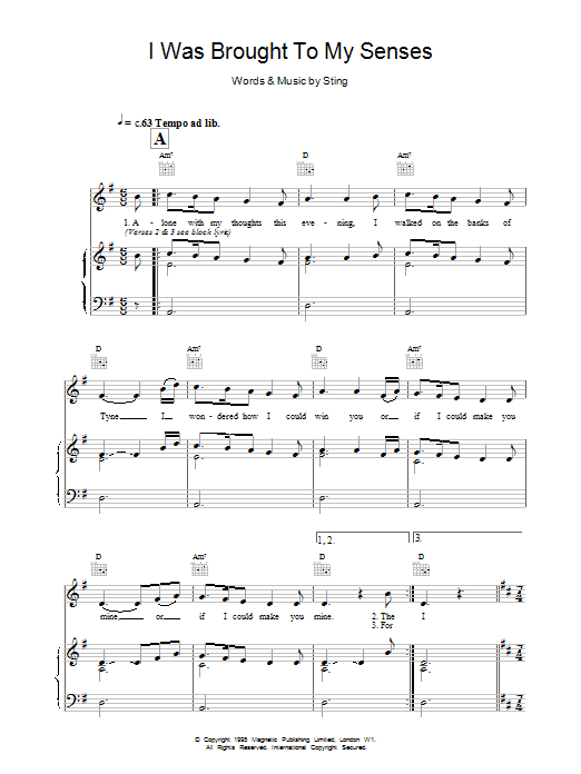 Sting I Was Brought To My Senses sheet music notes and chords arranged for Piano, Vocal & Guitar Chords