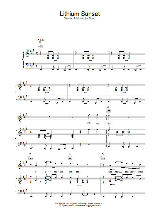 Sting Lithium Sunset sheet music notes and chords arranged for Guitar Chords/Lyrics
