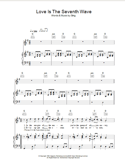 Sting Love Is The Seventh Wave sheet music notes and chords arranged for Guitar Chords/Lyrics