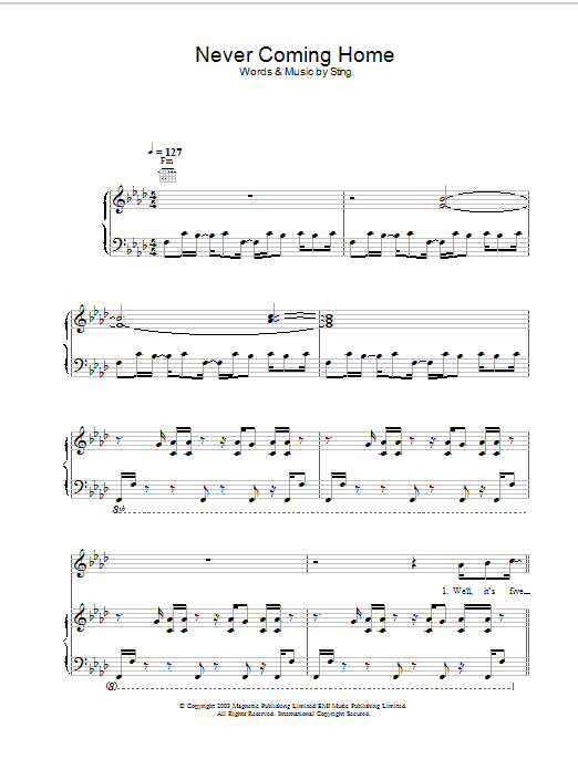 Sting Never Coming Home sheet music notes and chords arranged for Piano, Vocal & Guitar Chords (Right-Hand Melody)