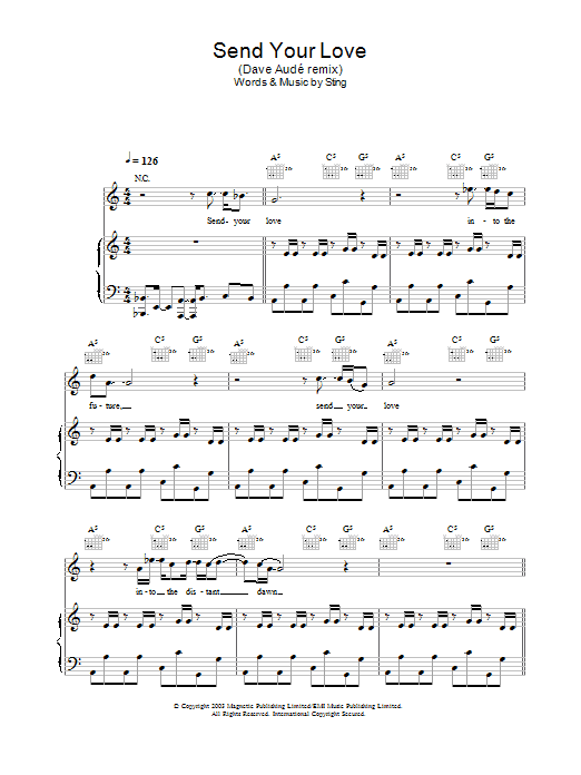 Sting Send Your Love (Dave Aude remix) sheet music notes and chords arranged for Lead Sheet / Fake Book