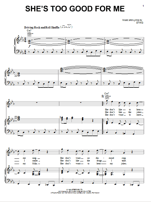 Sting She's Too Good For Me sheet music notes and chords arranged for Piano, Vocal & Guitar Chords (Right-Hand Melody)