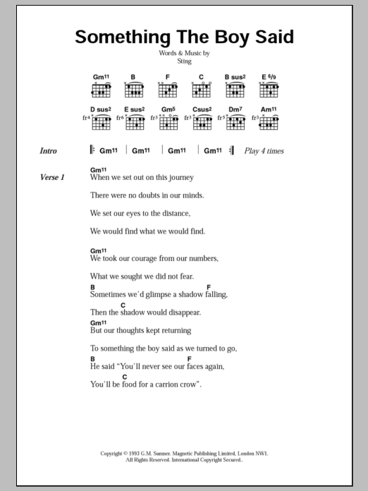 Sting Something The Boy Said sheet music notes and chords arranged for Guitar Chords/Lyrics
