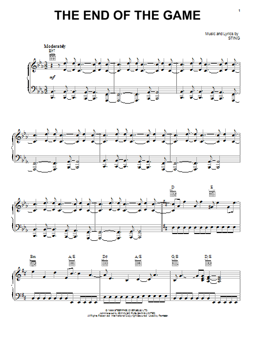 Sting The End Of The Game sheet music notes and chords arranged for Piano, Vocal & Guitar Chords (Right-Hand Melody)