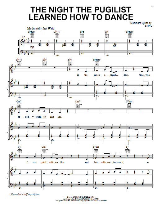 Sting The Night The Pugilist Learned How To Dance sheet music notes and chords arranged for Piano, Vocal & Guitar Chords (Right-Hand Melody)