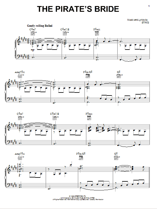 Sting The Pirates Bride sheet music notes and chords arranged for Piano, Vocal & Guitar Chords (Right-Hand Melody)