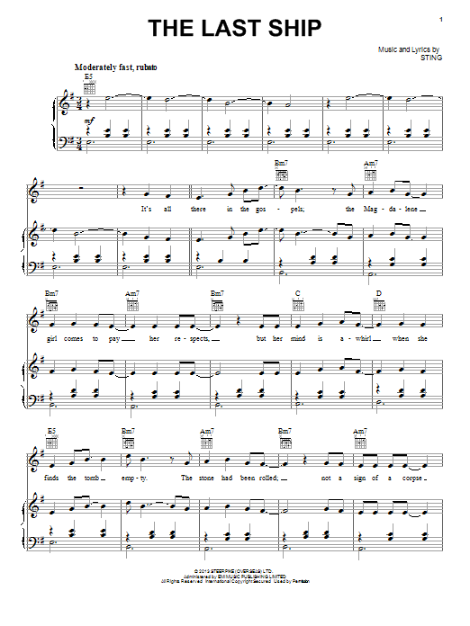 Sting The Last Ship sheet music notes and chords arranged for Piano, Vocal & Guitar Chords (Right-Hand Melody)