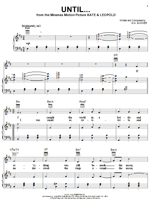 Sting Until... sheet music notes and chords arranged for Piano, Vocal & Guitar Chords (Right-Hand Melody)