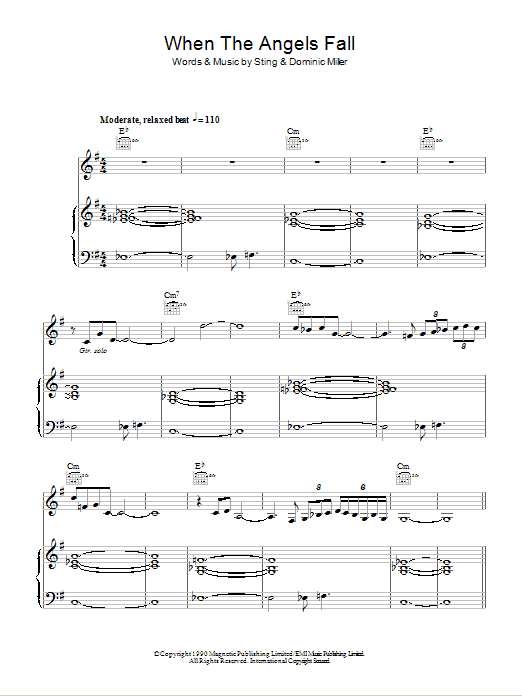 Sting When The Angels Fall sheet music notes and chords arranged for Piano, Vocal & Guitar Chords