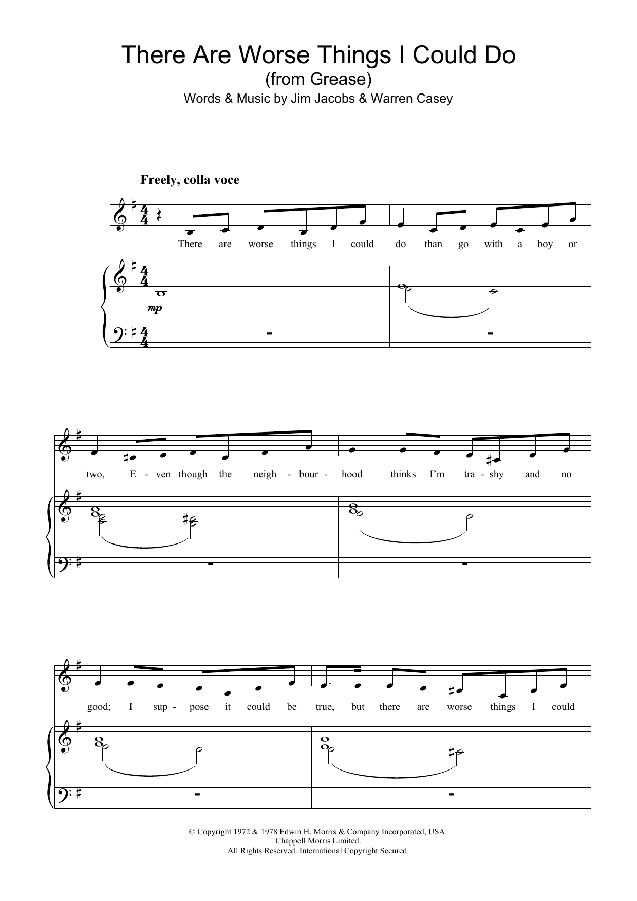 Stockard Channing There Are Worse Things I Could Do (from Grease) sheet music notes and chords arranged for Piano & Vocal