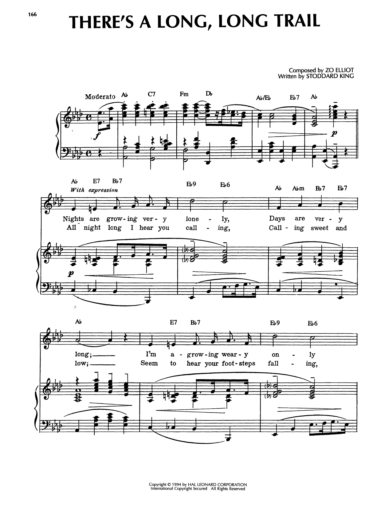 Stoddard King There's A Long, Long Trail sheet music notes and chords arranged for Piano, Vocal & Guitar Chords (Right-Hand Melody)