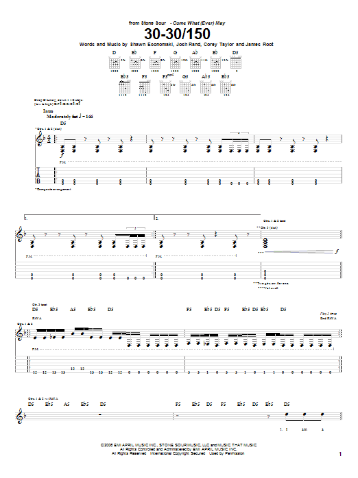 Stone Sour 30-30/150 sheet music notes and chords arranged for Guitar Tab